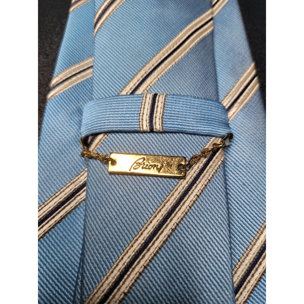 Brioni Men's Necktie Blue Striped Silk 3.75" x 58" Excellent - Picture 3 of 7